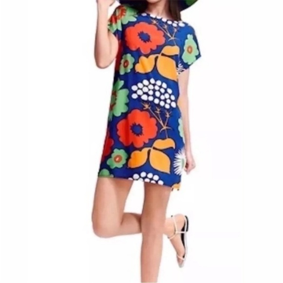CLEARANCE Marimekko Target Kukkatori Blue SUMMER FLORAL Tunic Dress SIZE SMALL - Picture 2 of 10